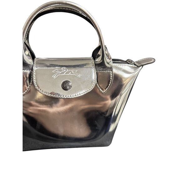 Longchamp Modele Depose Metallic Silver Mini Tote Bag With Top Handles & Zipper - Picture 3 of 12